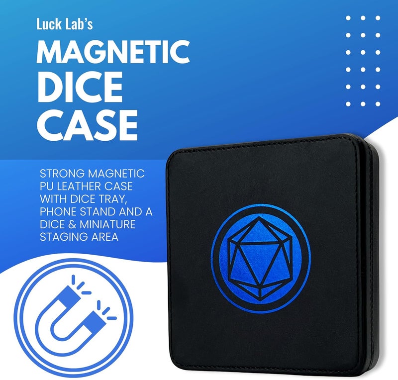 Luck Lab Compact Magnetic Dice Case with Tray and Phone Stand - Dice and Miniature Staging and Storage for RPG,D&D Tabletop Gaming (Blue) - Image 2